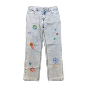 Pacsun Girls Size 16 Jeans Baggy Graphic Blue Denim High Rise Medium Wash Hippie
